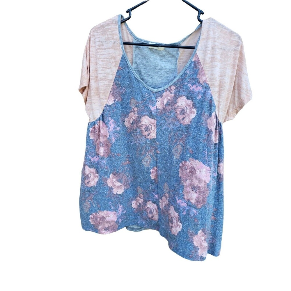 Oddi T‎ Shirt Large Womens V Neck Short Sleeve Pullover Multicolor Floral